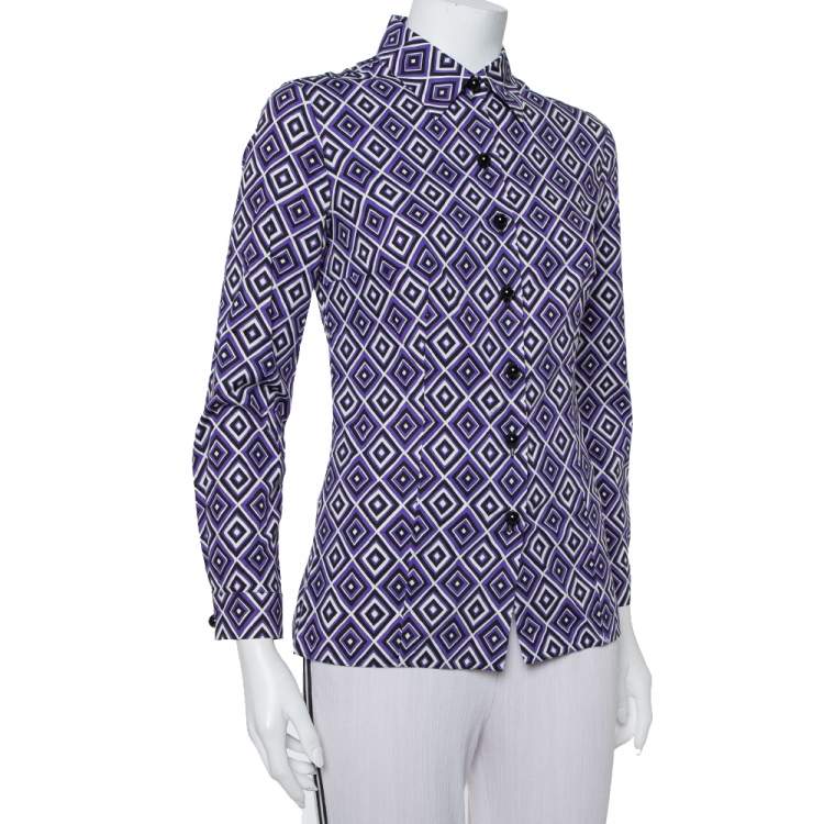 مملوكة مسبقًا Prada Purple Printed Stretch Cotton Fitted Button Front Shirt S