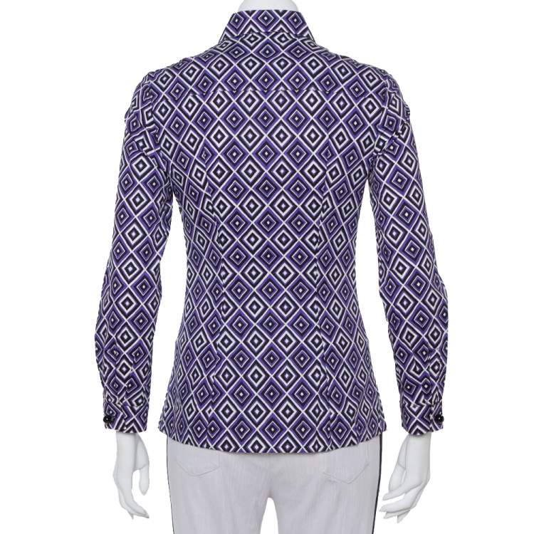 مملوكة مسبقًا Prada Purple Printed Stretch Cotton Fitted Button Front Shirt S