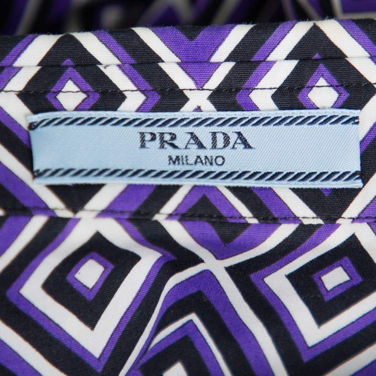مملوكة مسبقًا Prada Purple Printed Stretch Cotton Fitted Button Front Shirt S