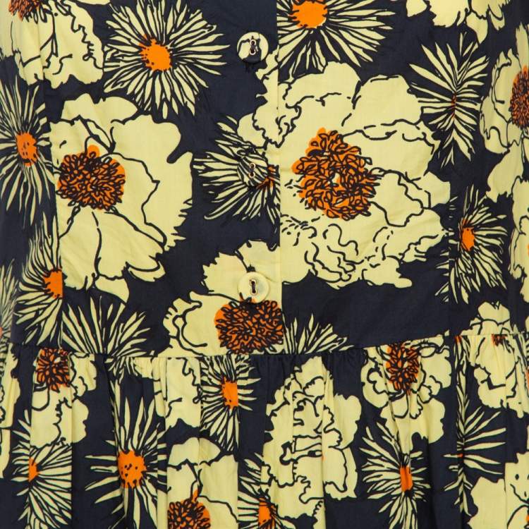 Pre Owned Prada Yellow Floral Printed Cotton Sleeveless Midi Dress M