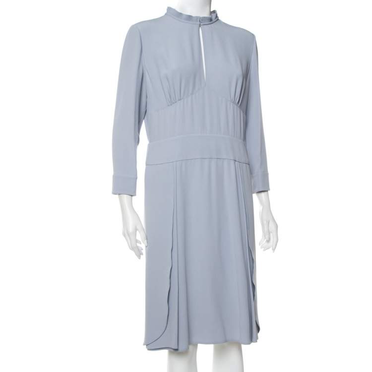 مملوكة مسبقًا Prada Pastel Blue Crepe Paneled Midi Dress L