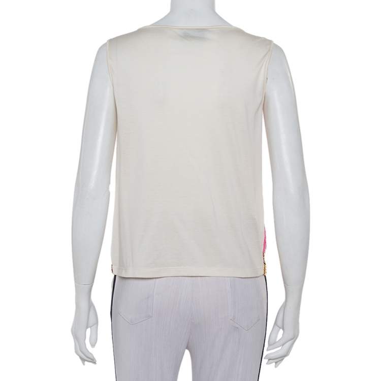 Pre Owned Prada Cream Knit Sequin Embellished Sleeveless Top M