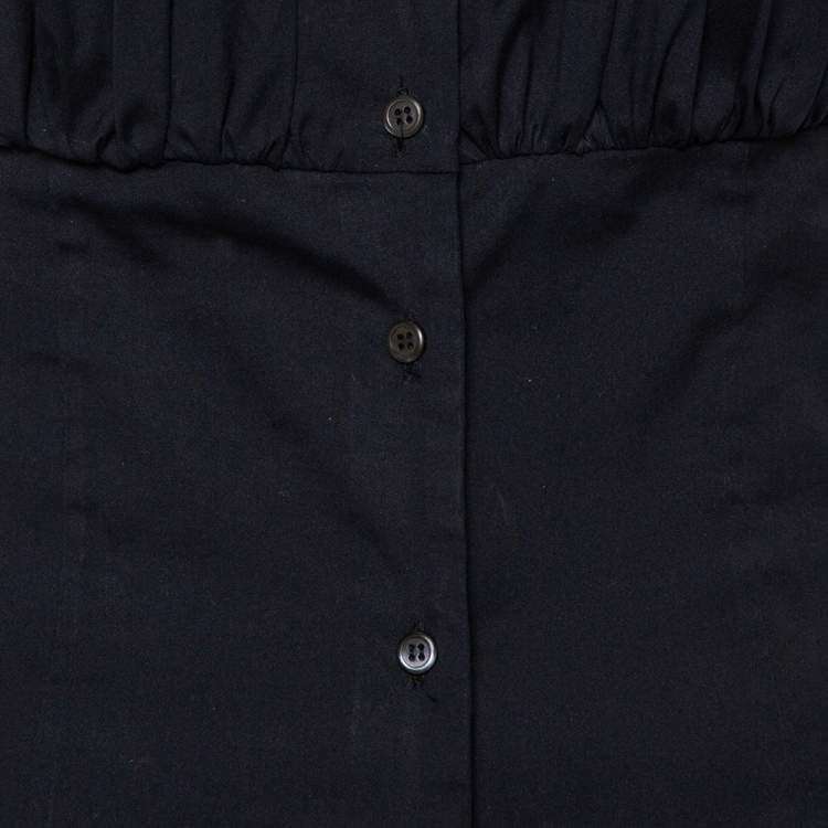 Pre Owned Prada Black Cotton Draped Scoop Neck Button Front Shirt S