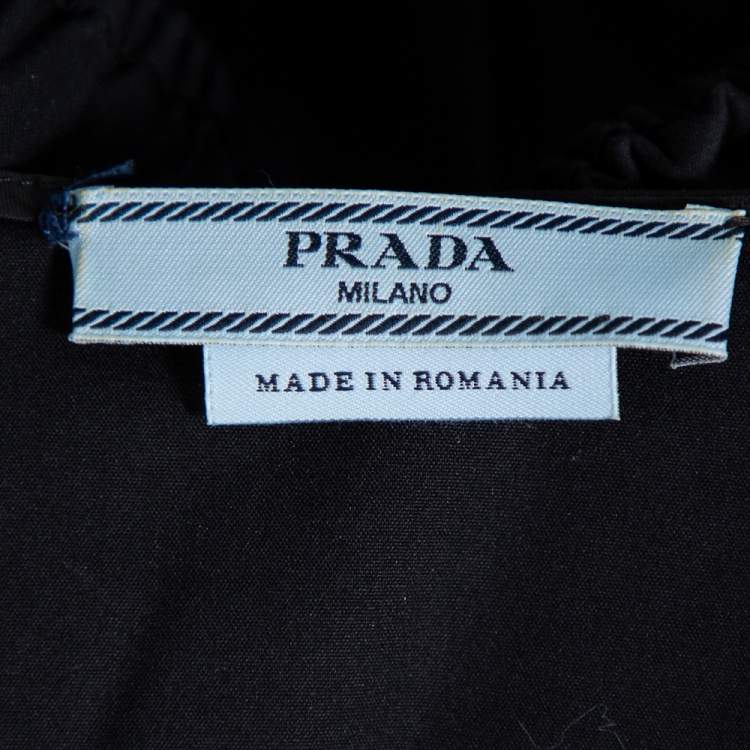 Pre Owned Prada Black Cotton Draped Scoop Neck Button Front Shirt S