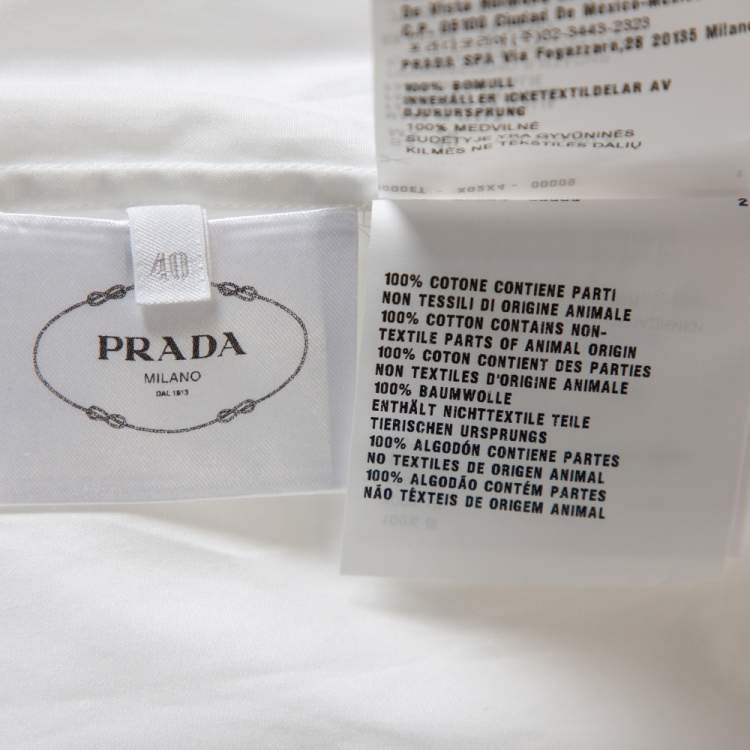 Pre Owned Prada White Cotton Triangle Logo Detail Button Front Shirt S