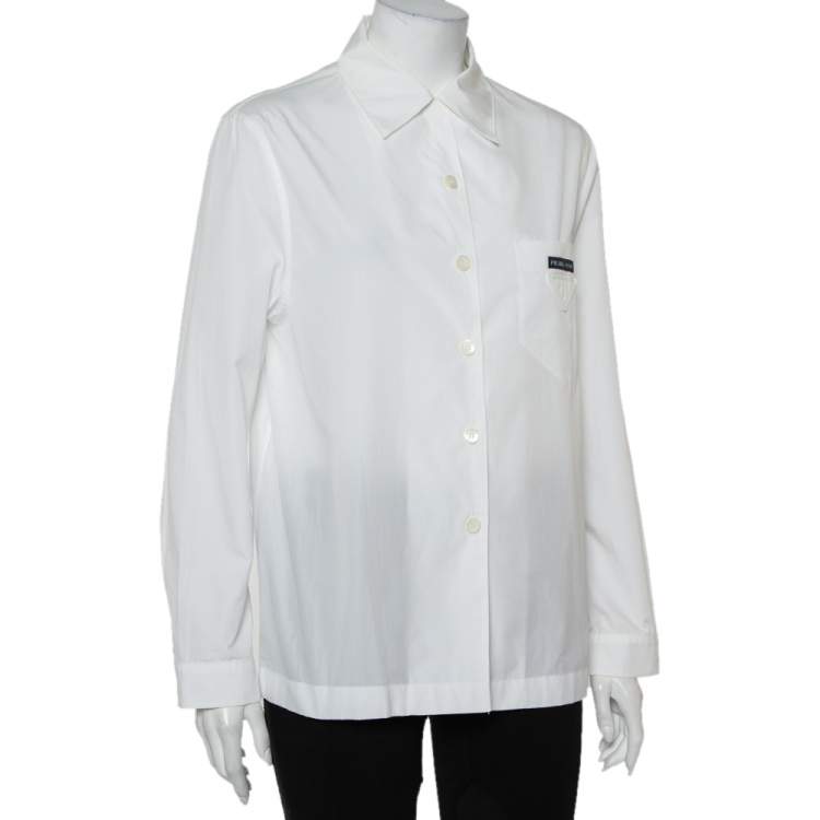 Prada White Cotton Triangle Logo Detail Button Front Shirt S Prada