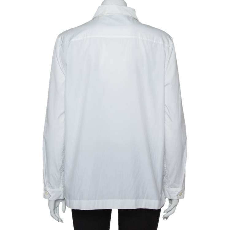 Pre Owned Prada White Cotton Triangle Logo Detail Button Front Shirt S