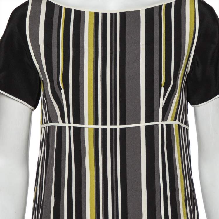 Pre Owned Prada Multicolor Striped Crepe Midi Dress M