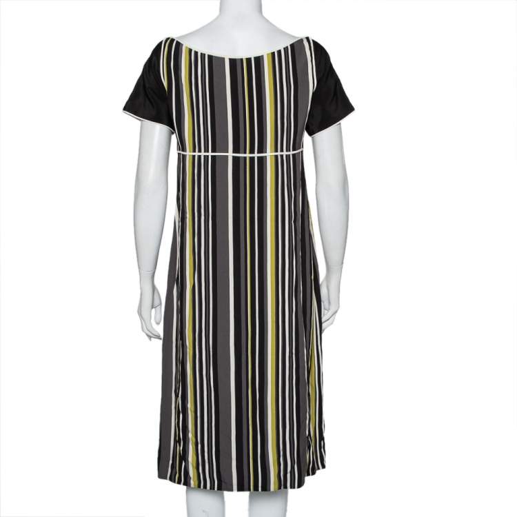 Pre Owned Prada Multicolor Striped Crepe Midi Dress M