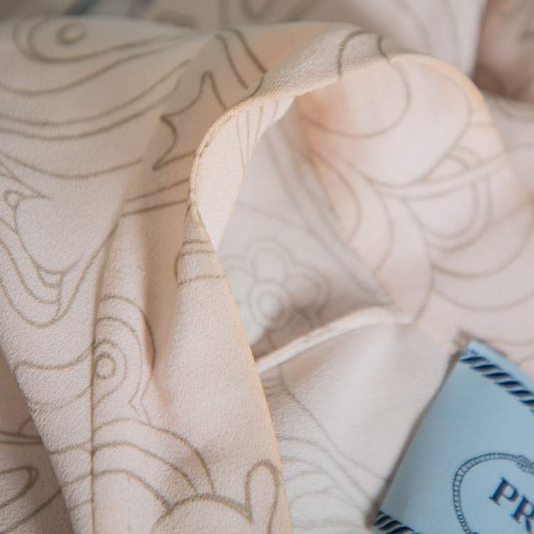 Pre Owned Prada Pink Printed Crepe Metal Hem & Feather Detail Sable Shift Dress M