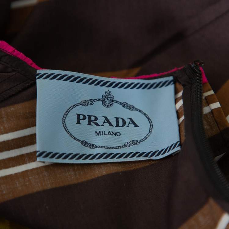 Pre Owned Prada Multicolor Striped Cotton Ruffled Midi Dress S