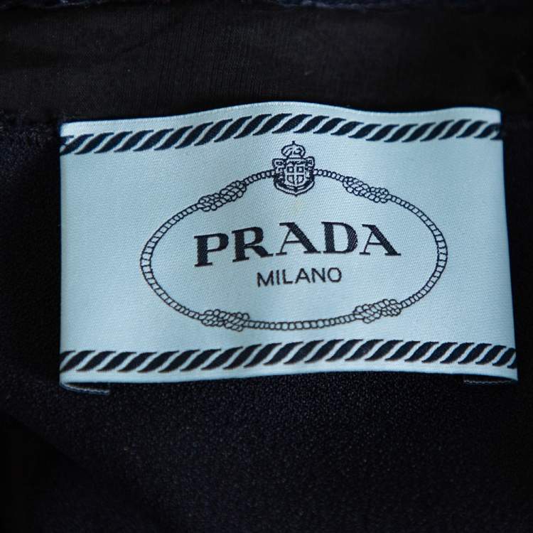 Pre Owned Prada Midnight Blue Crepe Lace Trim Midi Dress M