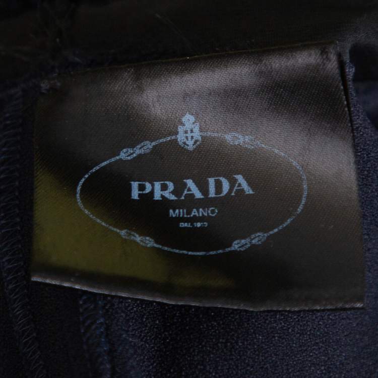 Pre Owned Prada Midnight Blue Crepe Lace Trim Midi Dress M