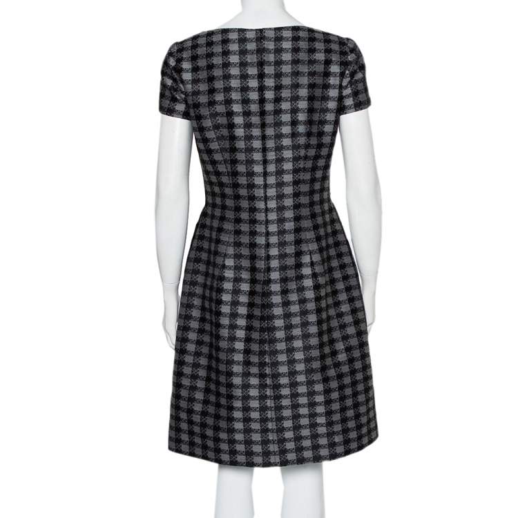 Pre Owned Prada Grey Checked Wool & Silk Blend A Line Dress M