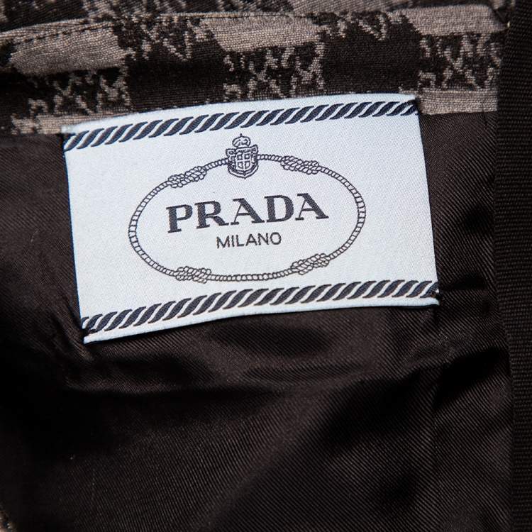 Pre Owned Prada Grey Checked Wool & Silk Blend A Line Dress M