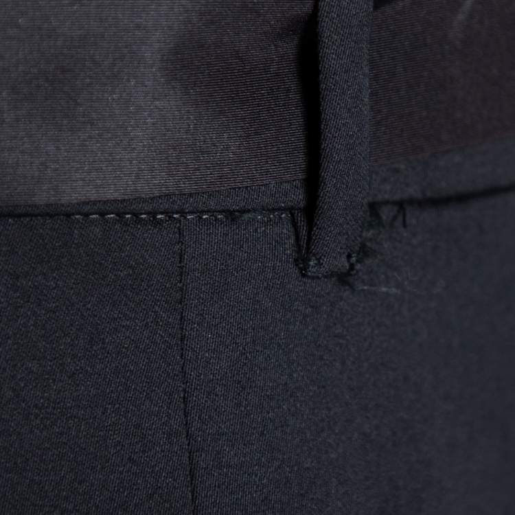 Pre Owned Prada Black Wool Pleated Knee Detail Tapered Leg Trousers M