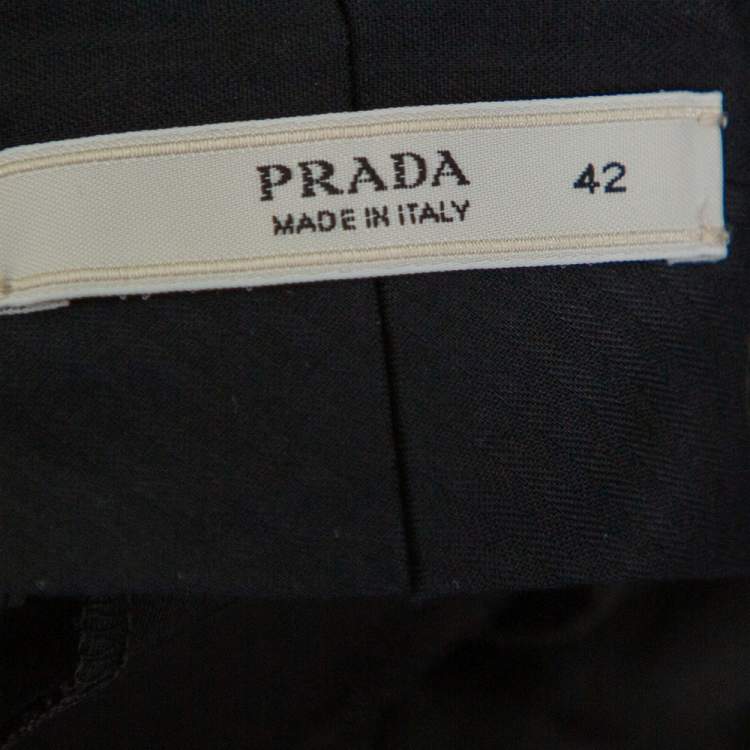 Pre Owned Prada Black Wool Pleated Knee Detail Tapered Leg Trousers M