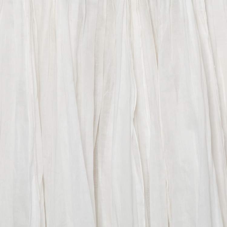 Pre Owned Prada Vintage White Cotton Contrast Trim Pleated Midi Skirt S
