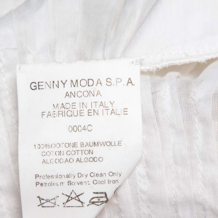 Pre Owned Prada Vintage White Cotton Contrast Trim Pleated Midi Skirt S