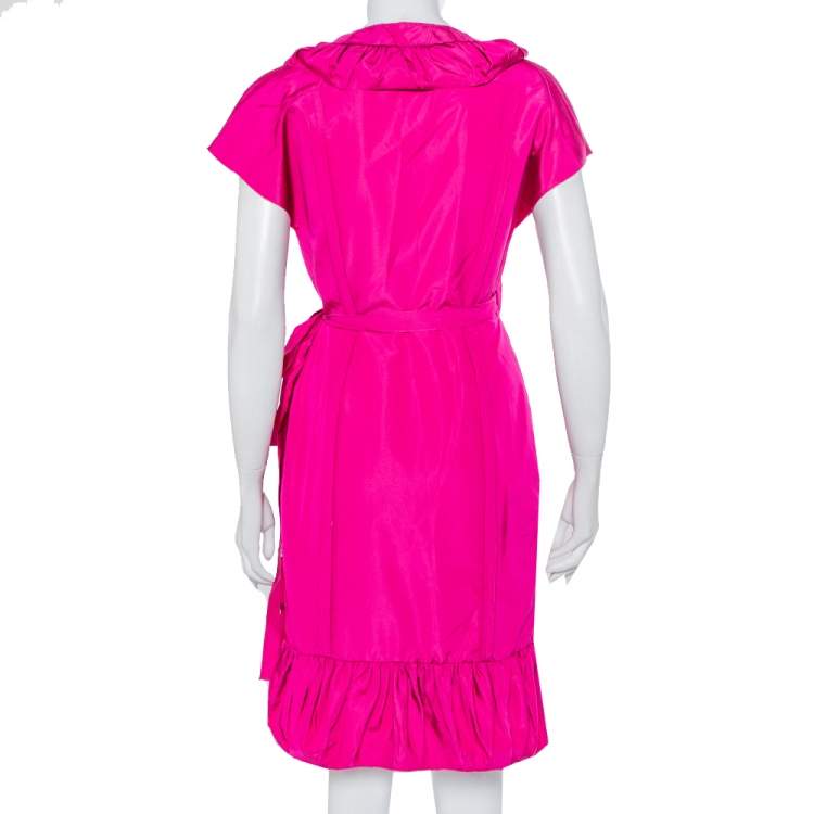 Pre Owned Prada Fuchsia Pink Silk Ruffled Mini Wrap Dress M