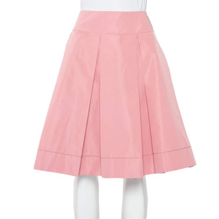 Pre Owned Prada Pink Satin Pleated Mini Skirt L