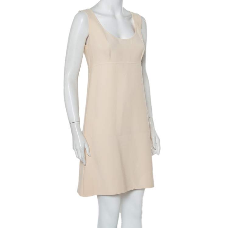 Pre Owned Prada Cream Cotton Sleeveless Midi Dress M