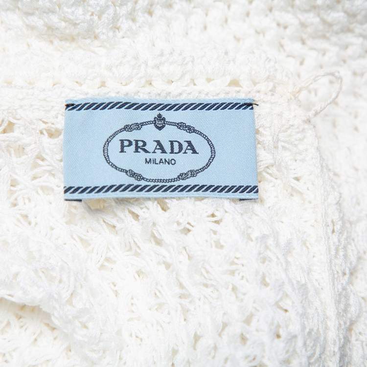 Pre Owned Prada White Crochet Sleeveless Mini Dress M