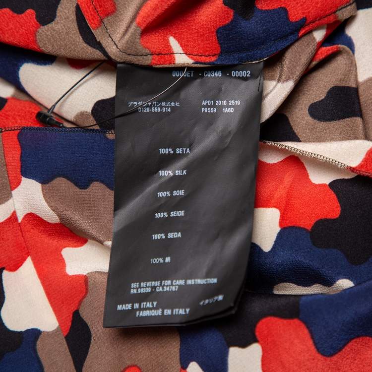 مملوكة مسبقًا Prada Multicolor Camo Printed Silk Neck Tie Detail Sleeveless Top M