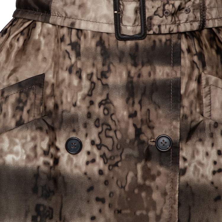 Pre Owned Prada Brown Animal Printed Synthetic Belted Double Breasted Trench Coat M