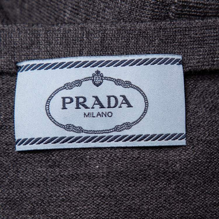 Pre Owned Prada Grey Wool Button Front Cold Shoulder Cardigan S