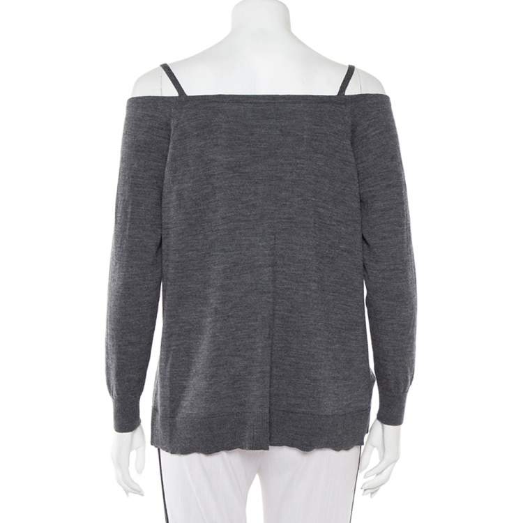 Pre Owned Prada Grey Wool Button Front Cold Shoulder Cardigan S