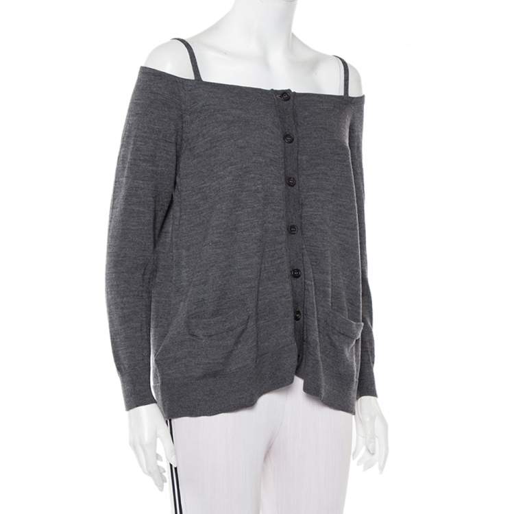 Pre Owned Prada Grey Wool Button Front Cold Shoulder Cardigan S