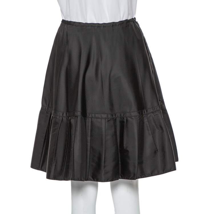Pre Owned Prada Black Synthetic Pleated Detail Mini Skirt S