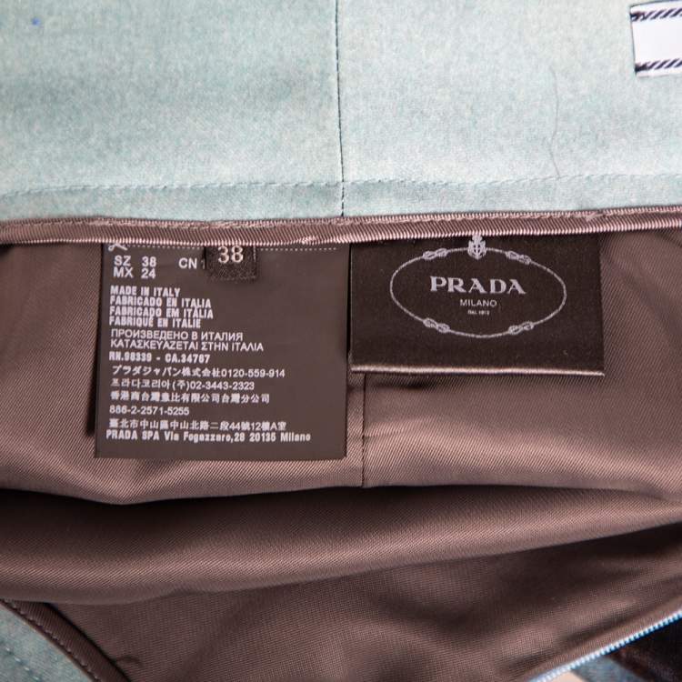 Pre Owned Prada Blue Abstract Printed Wool & Silk Knee Length Skirt S