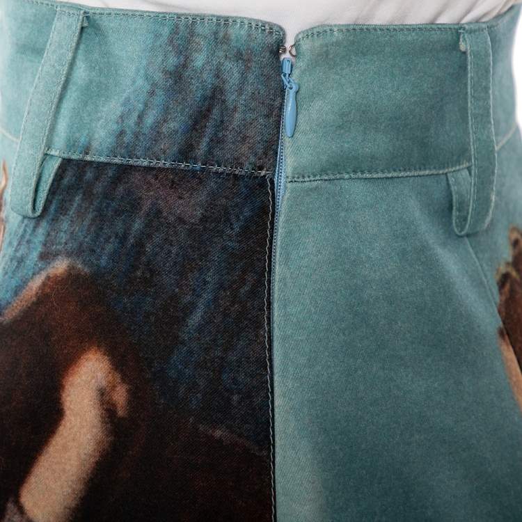 Pre Owned Prada Blue Abstract Printed Wool & Silk Knee Length Skirt S