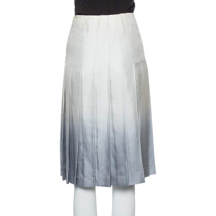 Pre Owned Prada Grey Silk Ombre Effect Pleated Knee Length Skirt S