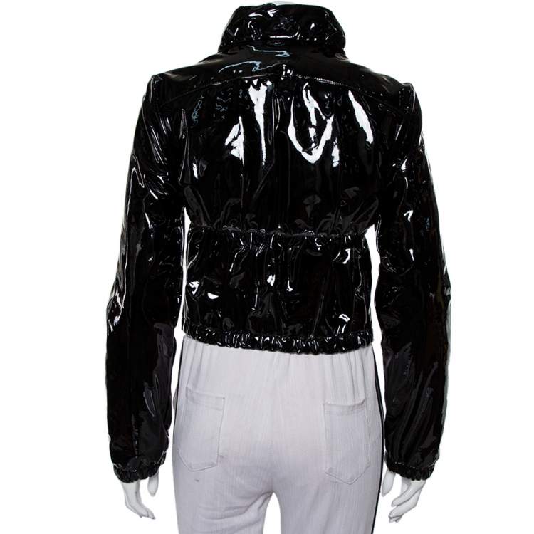 Pre Owned Prada Black Patent Leather Zip Front Jacket M
