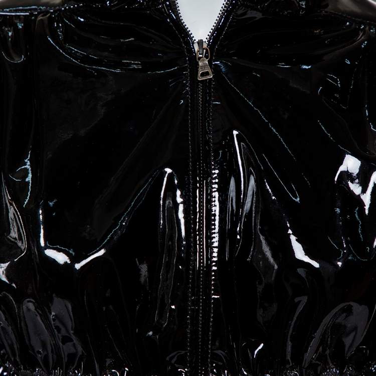 Pre Owned Prada Black Patent Leather Zip Front Jacket M