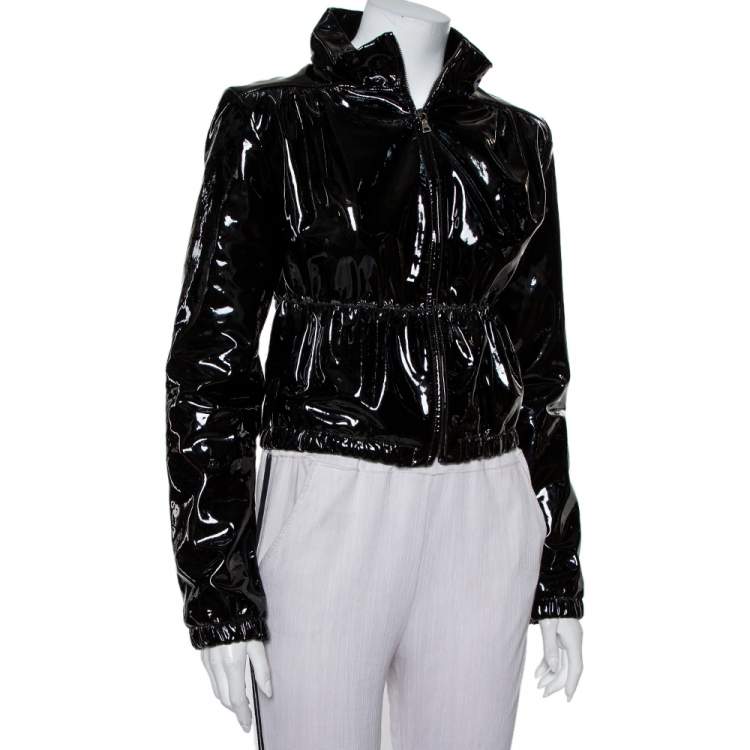 Pre Owned Prada Black Patent Leather Zip Front Jacket M