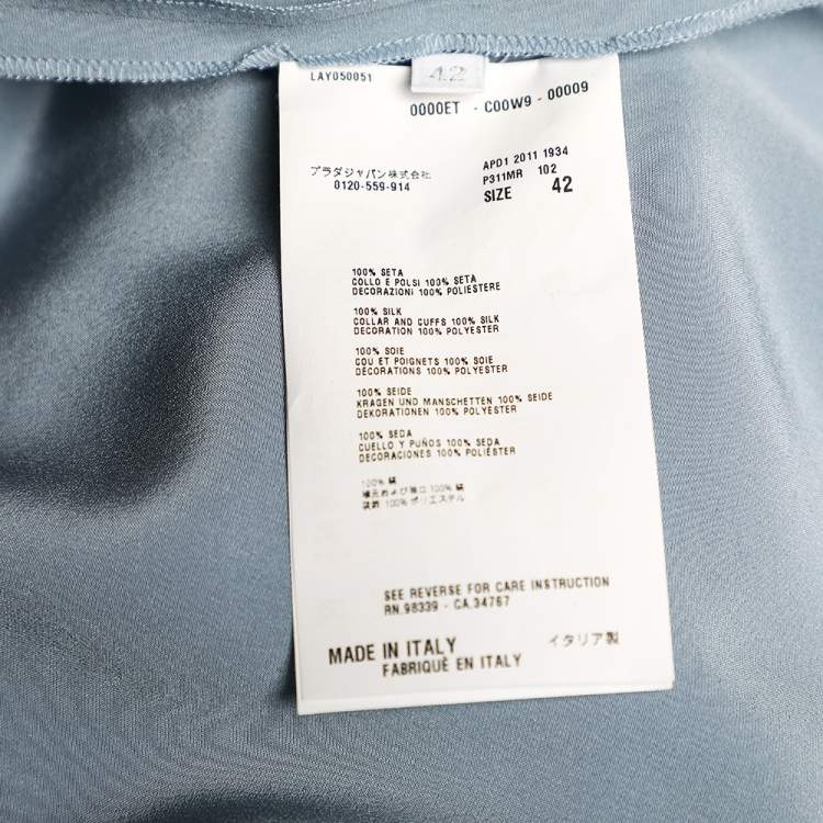 Pre Owned Prada Powder Blue Silk Sequin Embellished Trim Pleated Mini Dress M