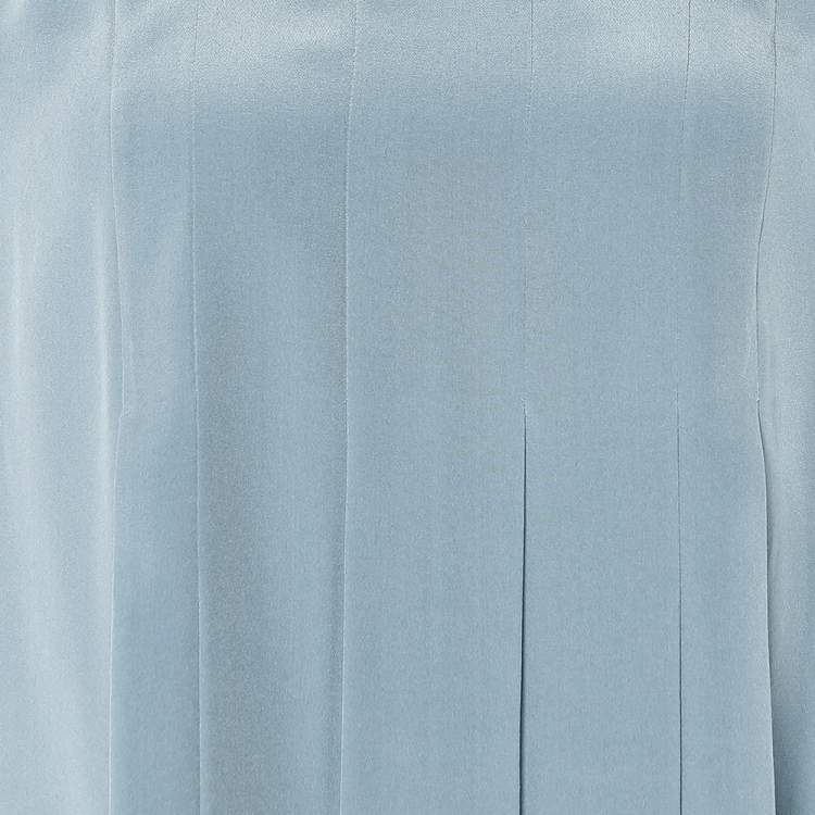 Pre Owned Prada Powder Blue Silk Sequin Embellished Trim Pleated Mini Dress M