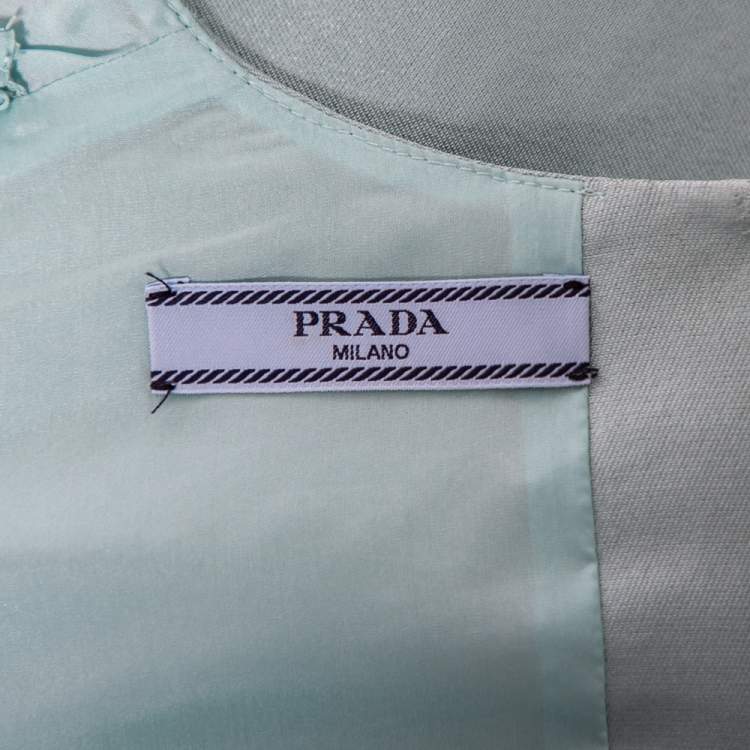 Pre Owned Prada Blue Wool & Silk Feather Trim Sleeveless Top S