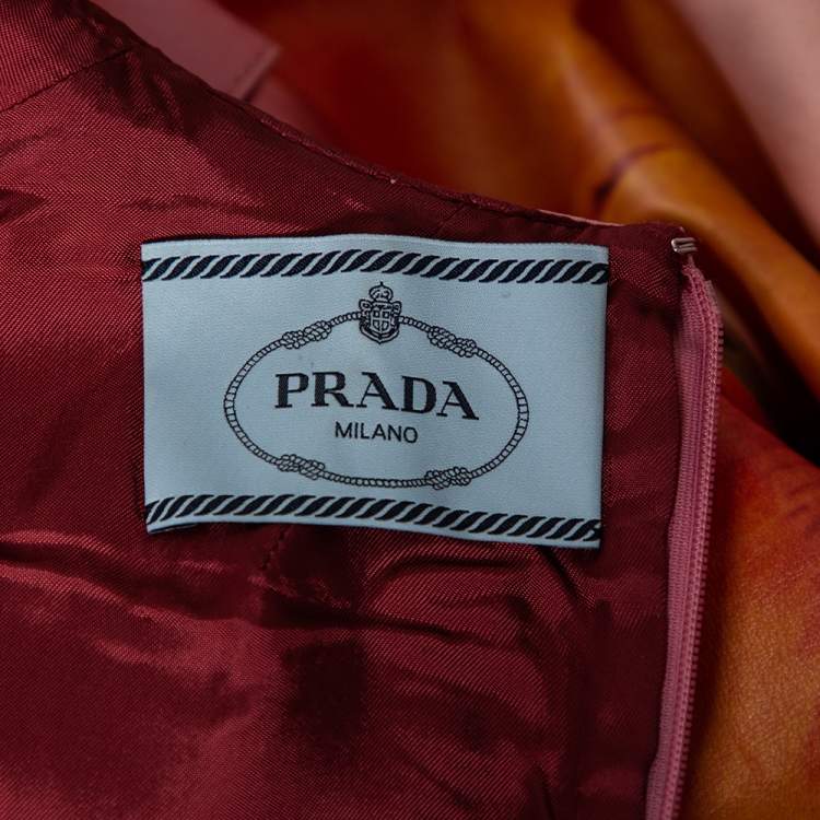 Pre Owned Prada Pink printed Faux Leather Sleeveless Shift Dress S