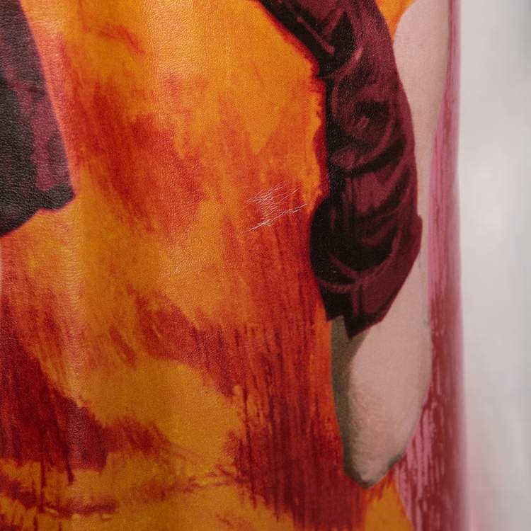 Pre Owned Prada Pink printed Faux Leather Sleeveless Shift Dress S