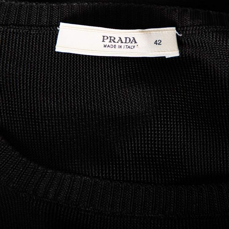 Pre Owned Prada Black Jersey Knit Ruffled Detail Long Sleeve Top M