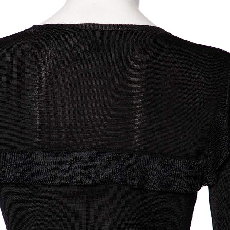 Pre Owned Prada Black Jersey Knit Ruffled Detail Long Sleeve Top M