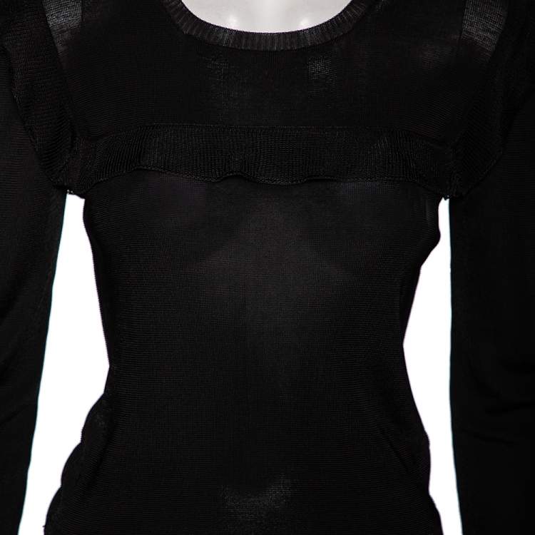 Pre Owned Prada Black Jersey Knit Ruffled Detail Long Sleeve Top M