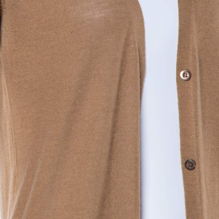 Pre Owned Prada Camel Brown Wool Contrast Detail Button Front Cardigan S