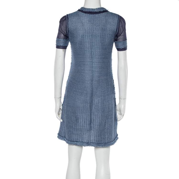 Pre Owned Prada Two Tone Open Knit Shift Dress S 