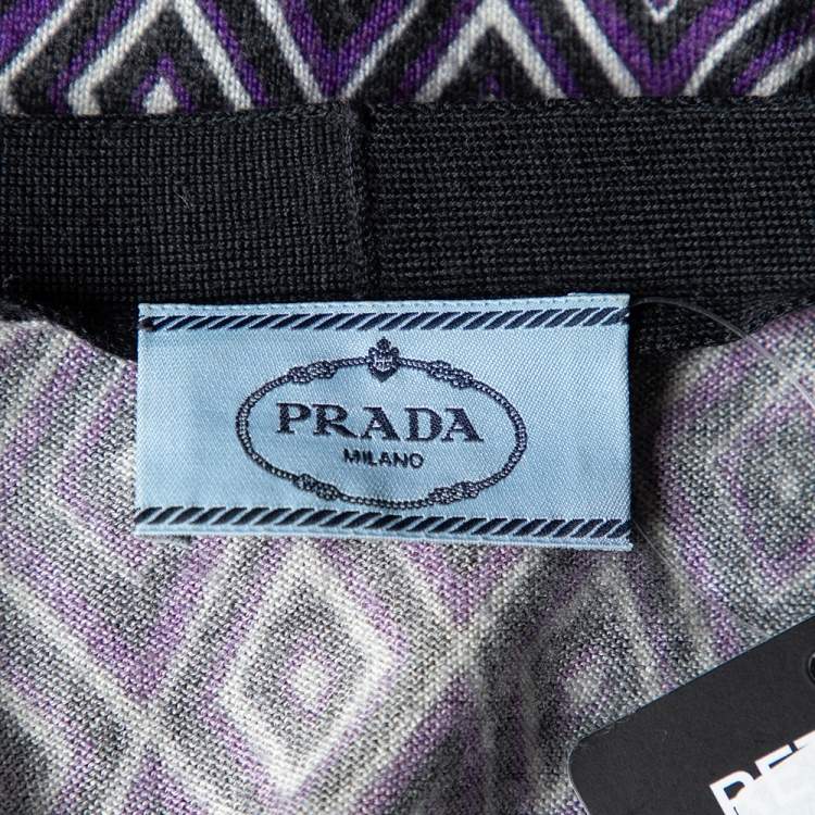 Pre Owned Prada Purple Geometric Patterned Wool & Silk Button Front Cardigan S